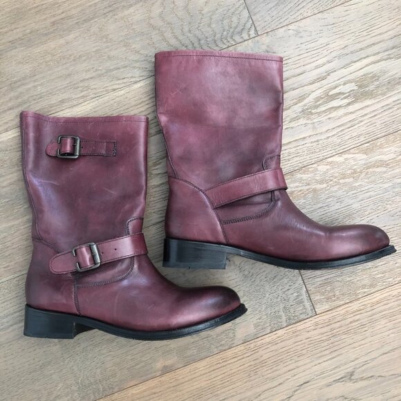 Pierre Hardy Mid Calf Harness Leather Boots w Buckle Detail Burgundy Sz 9 - Picture 14 of 14